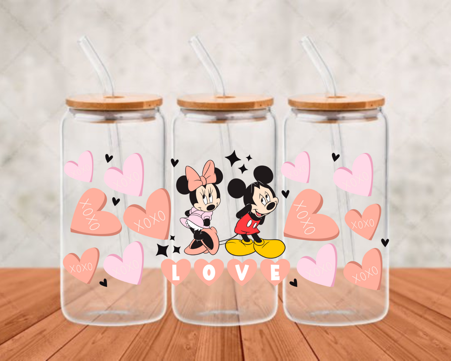Mickey And Minnie Pink Heart UV-DTF adhesive cup wrap