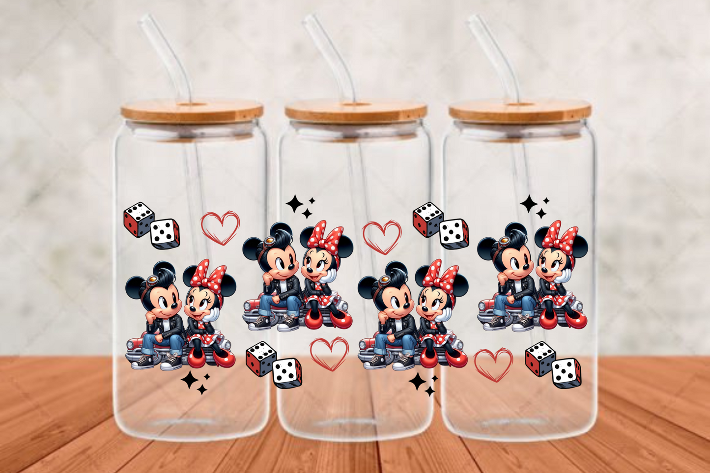 50's-Mickey-and-Minnie UV- DTF Adhesive cup wrap