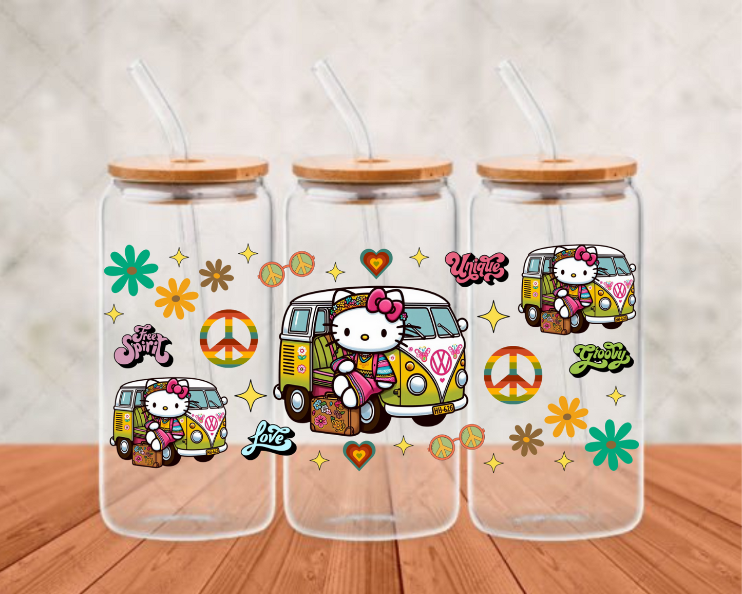 Hippie Hello Kitty UV-DTF adhesive cup wrap