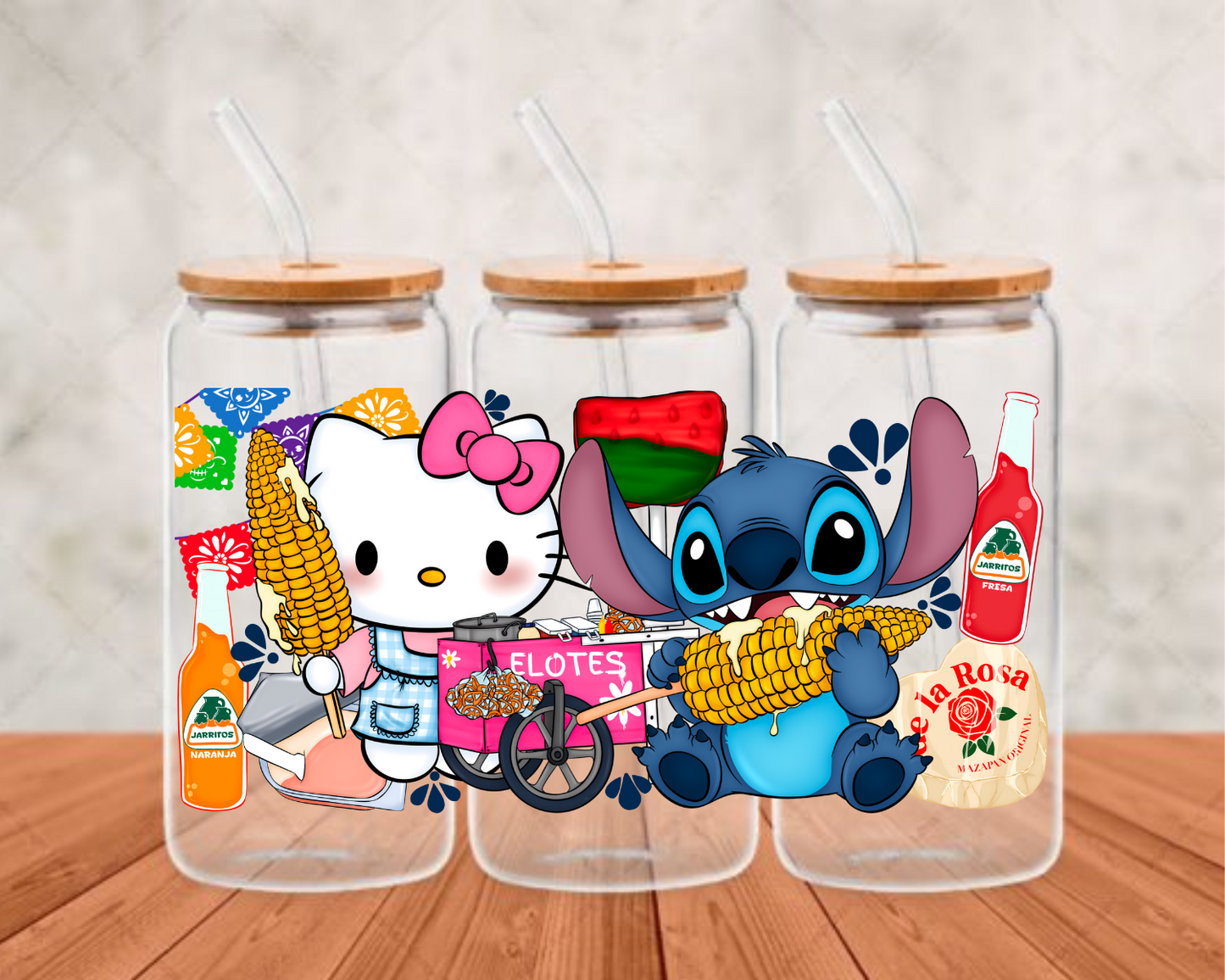 Hello Kitty x Stitch Mexican Snacks UV-DTF (adhesive cup wrap)