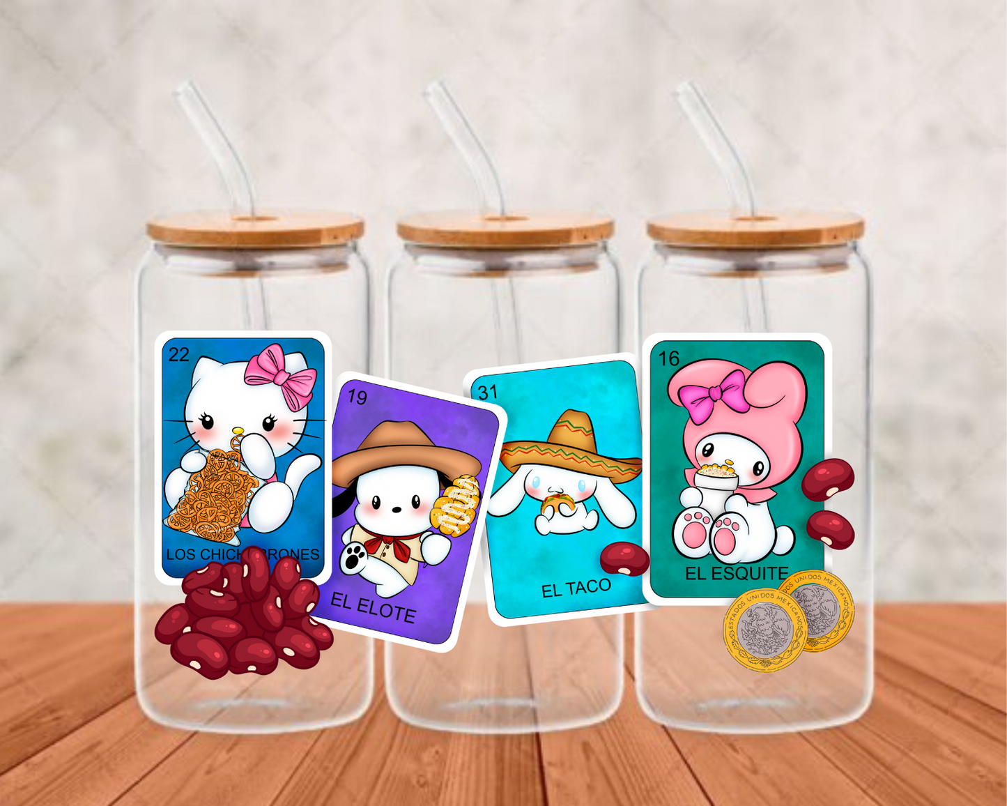 Food Loteria Cartoon Design DTF adhesive cup wrap