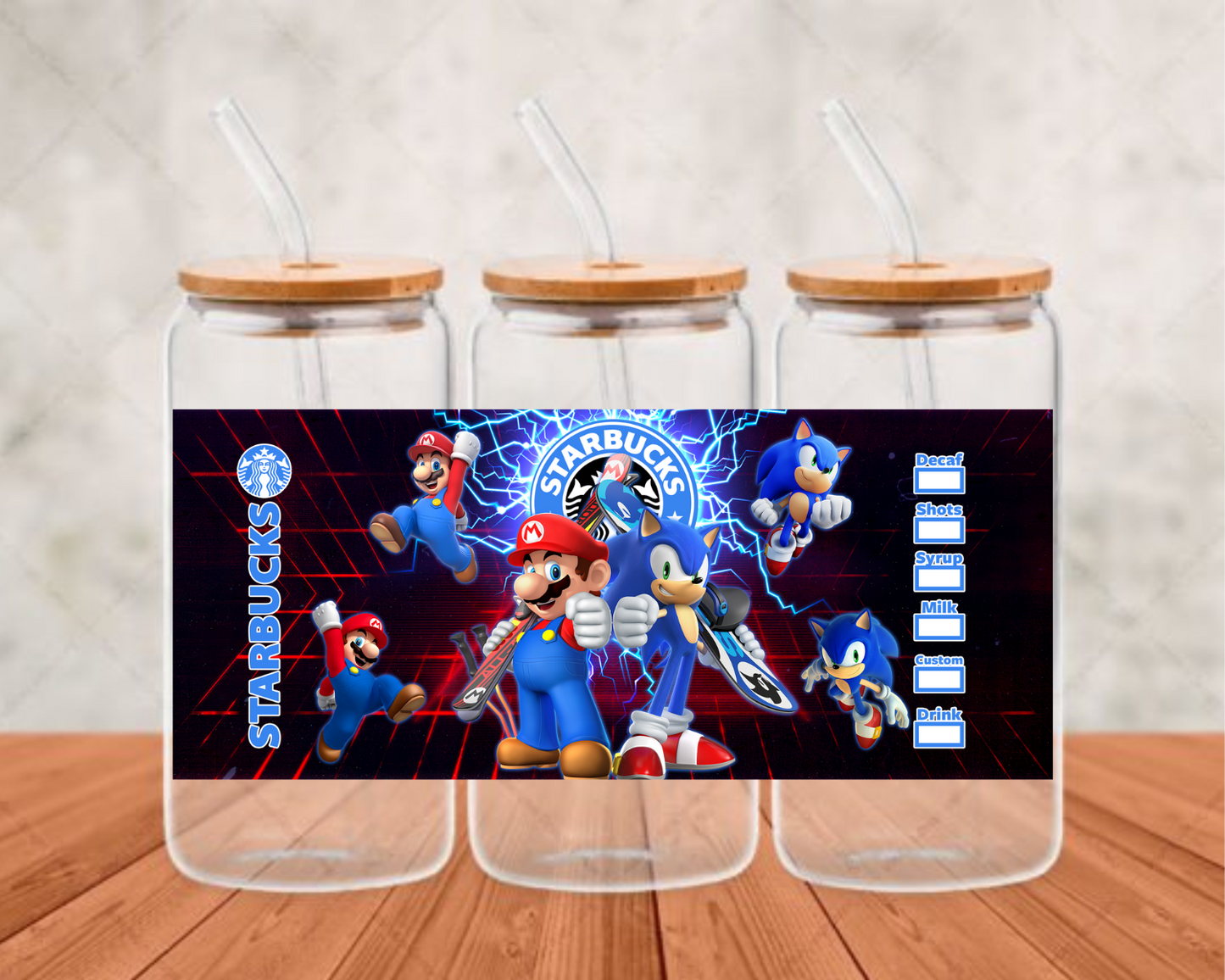 Sonic & Mario UV-DTF (adhesive cup wrap)