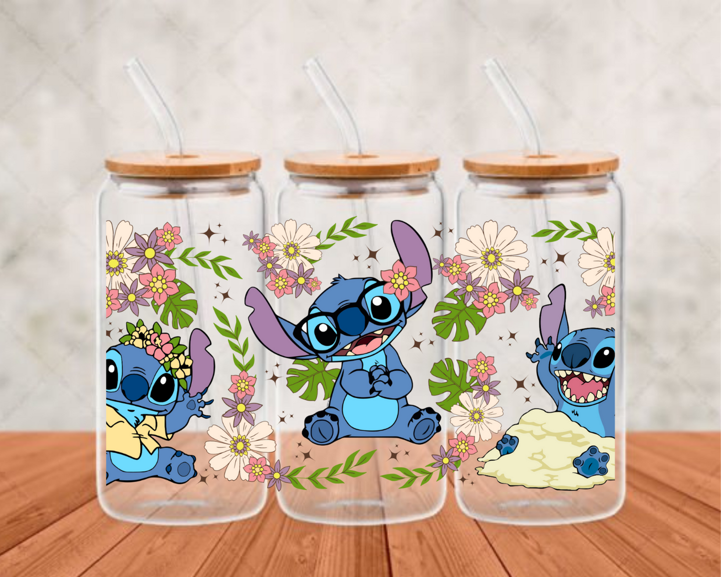 glasses with stich UV-DTF adhesive cup wrap