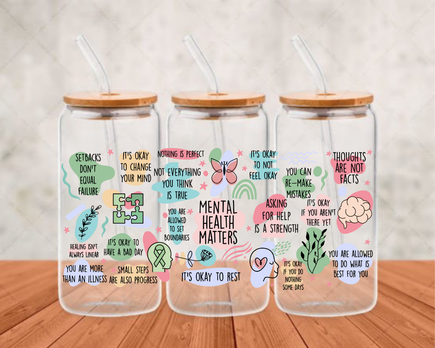 mental health matters UV-DTF adhesive cup wrap