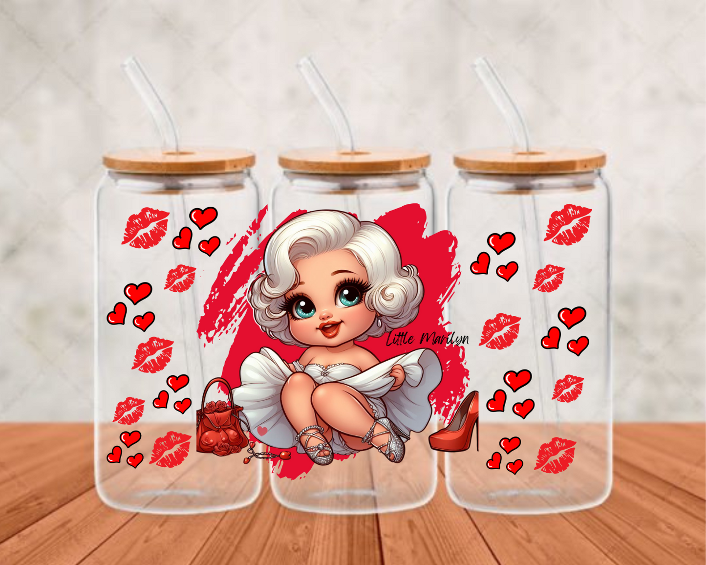 little marilyn monroe in red background uv wrap