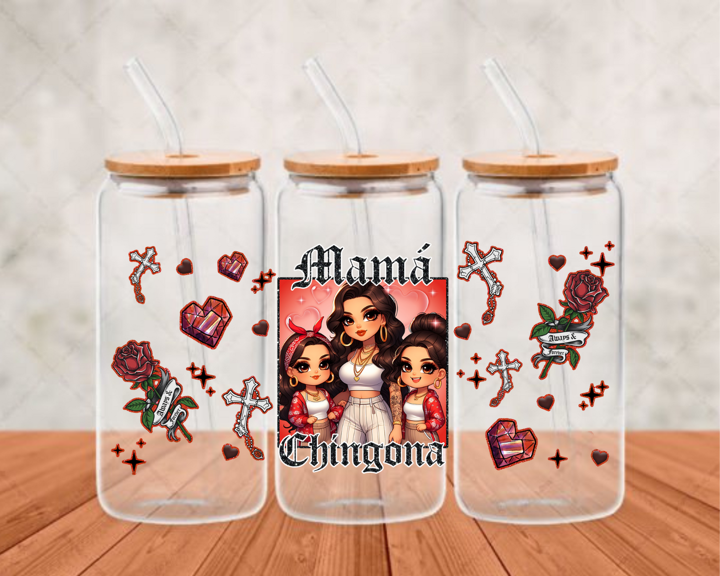 mama chingona red UV-DTF adhesive cup wrap