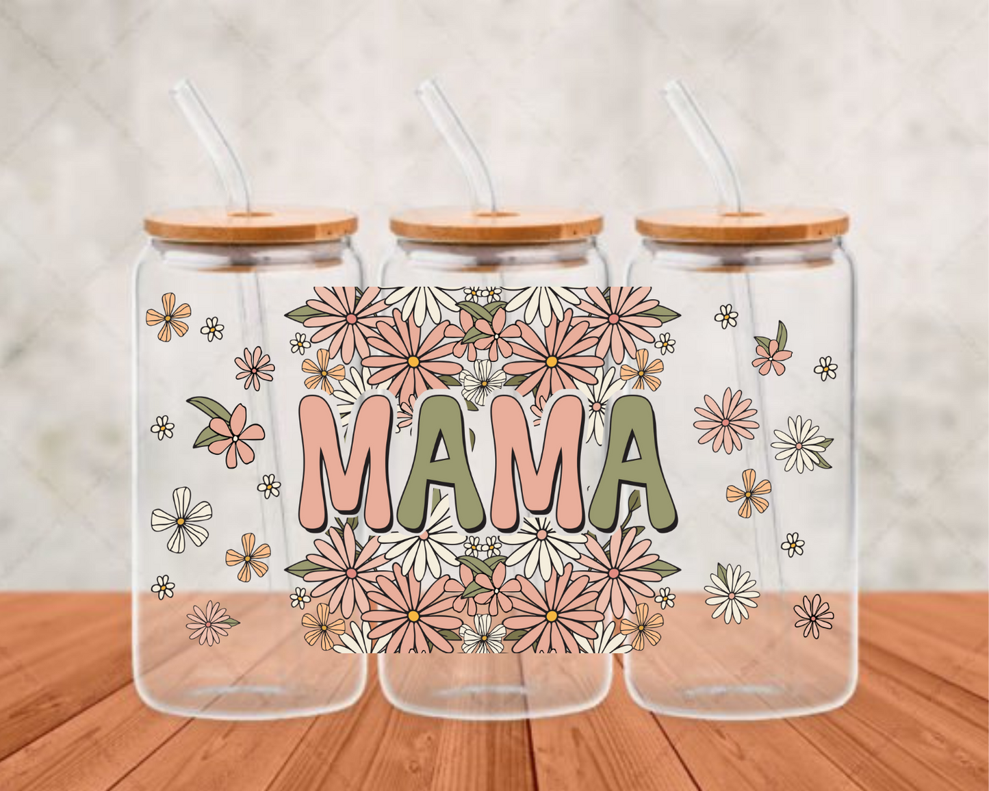 Boho Retro Floral Mama UV-DTF adhesive cup wrap