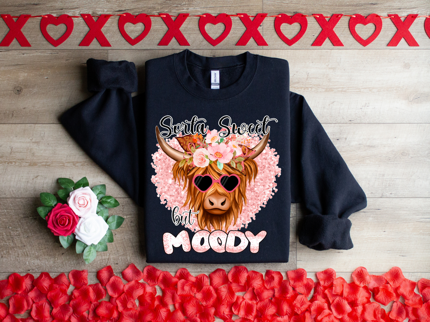sorta sweet moody cow glitter heart