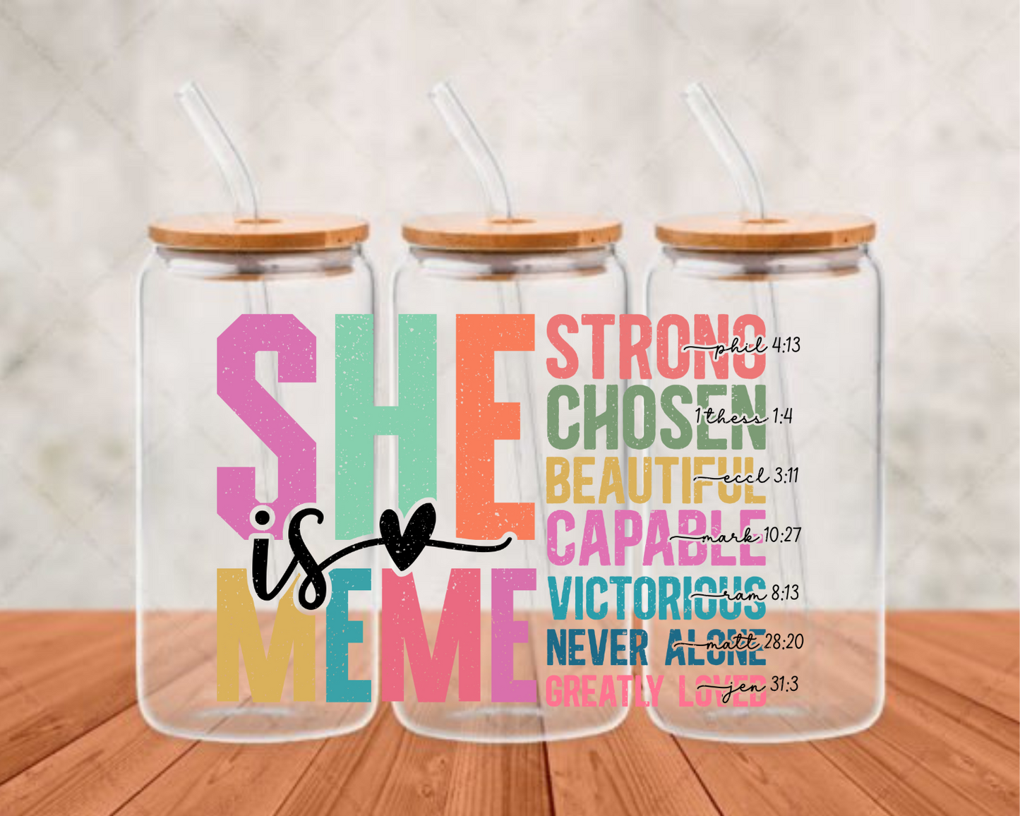 She is MEME UV- DTF Adhesive cup wrap