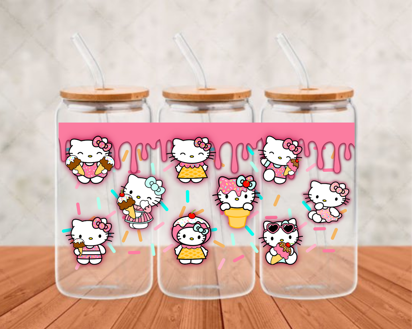 hello kitty ice cream drip UV-DTF (adhesive cup wrap)