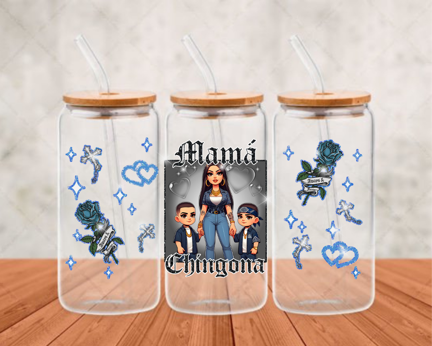 mama chingona - blue UV-DTF adhesive cup wrap