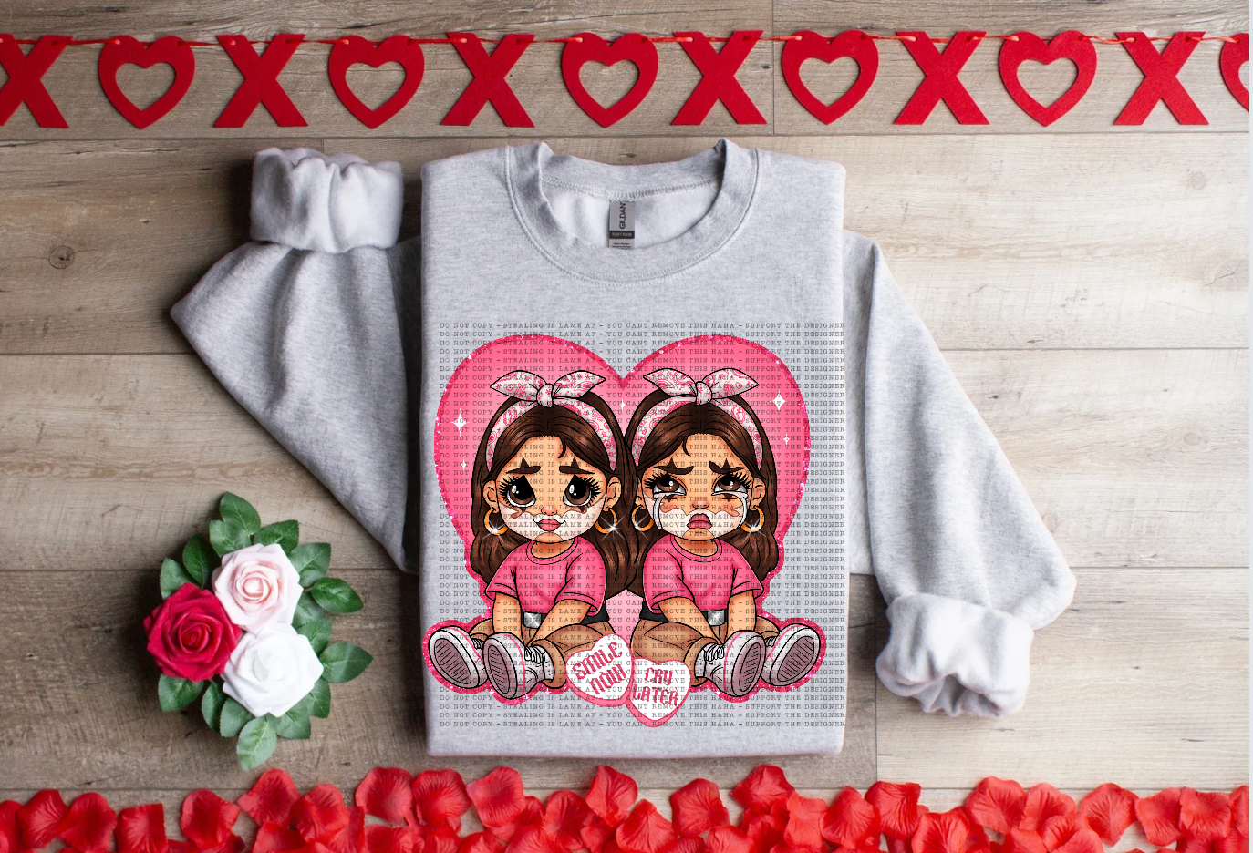 pink heart smile now cry later