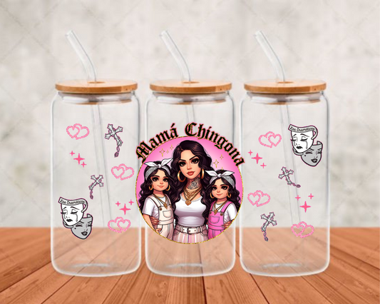 mama chingona round pink . UV-DTF adhesive cup wrap