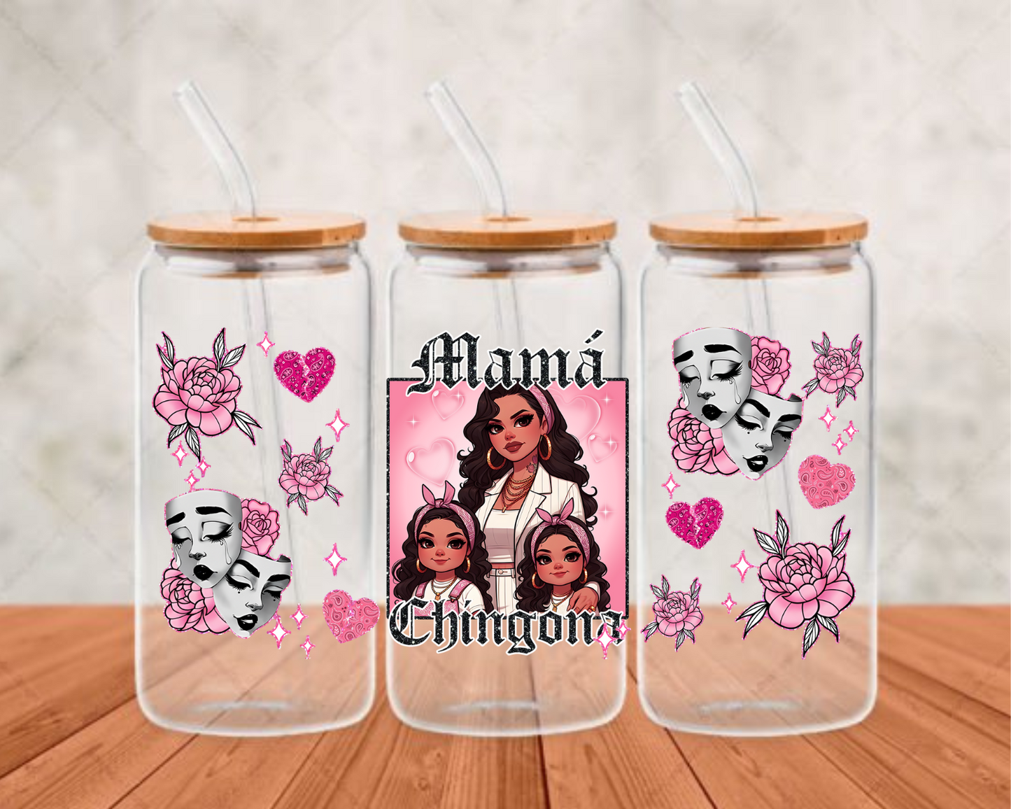 mama chingona pink UV-DTF adhesive cup wrap