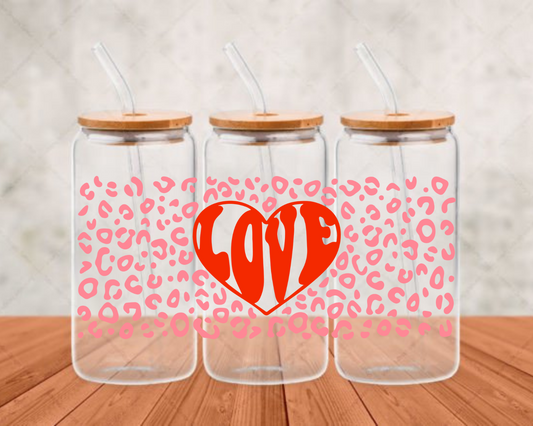 love pink leopard print   DTF adhesive cup wrap