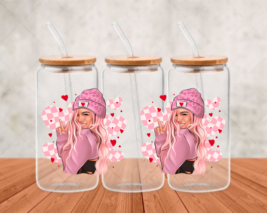 Karol G Checkered Hearts UV-DTF (adhesive cup wrap)