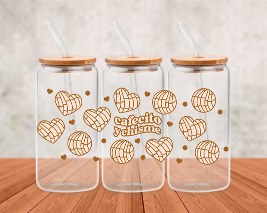 Cafecito y Chisme (white/brown) - UV-DTF (adhesive cup wrap)