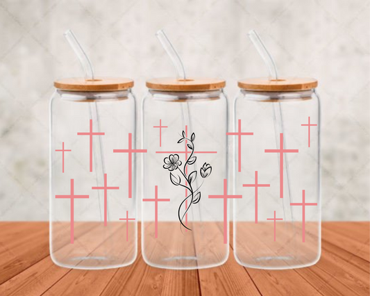 Christian Cross With Flower UV-DTF (adhesive cup wrap)