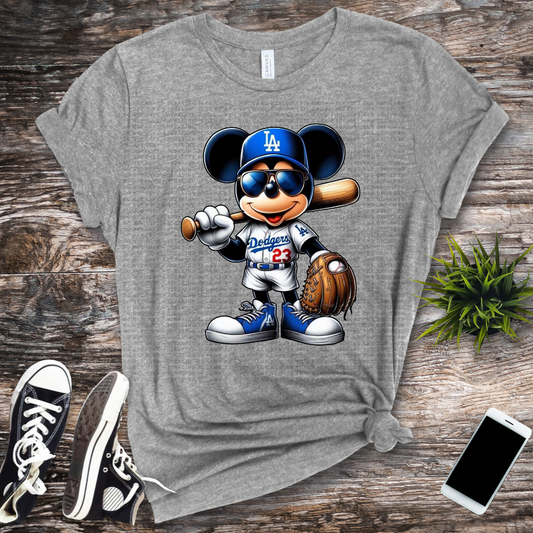 M in blue with shades