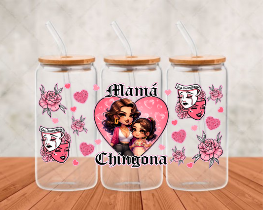 mama chingona pink heart  UV- DTF Adhesive cup wrap