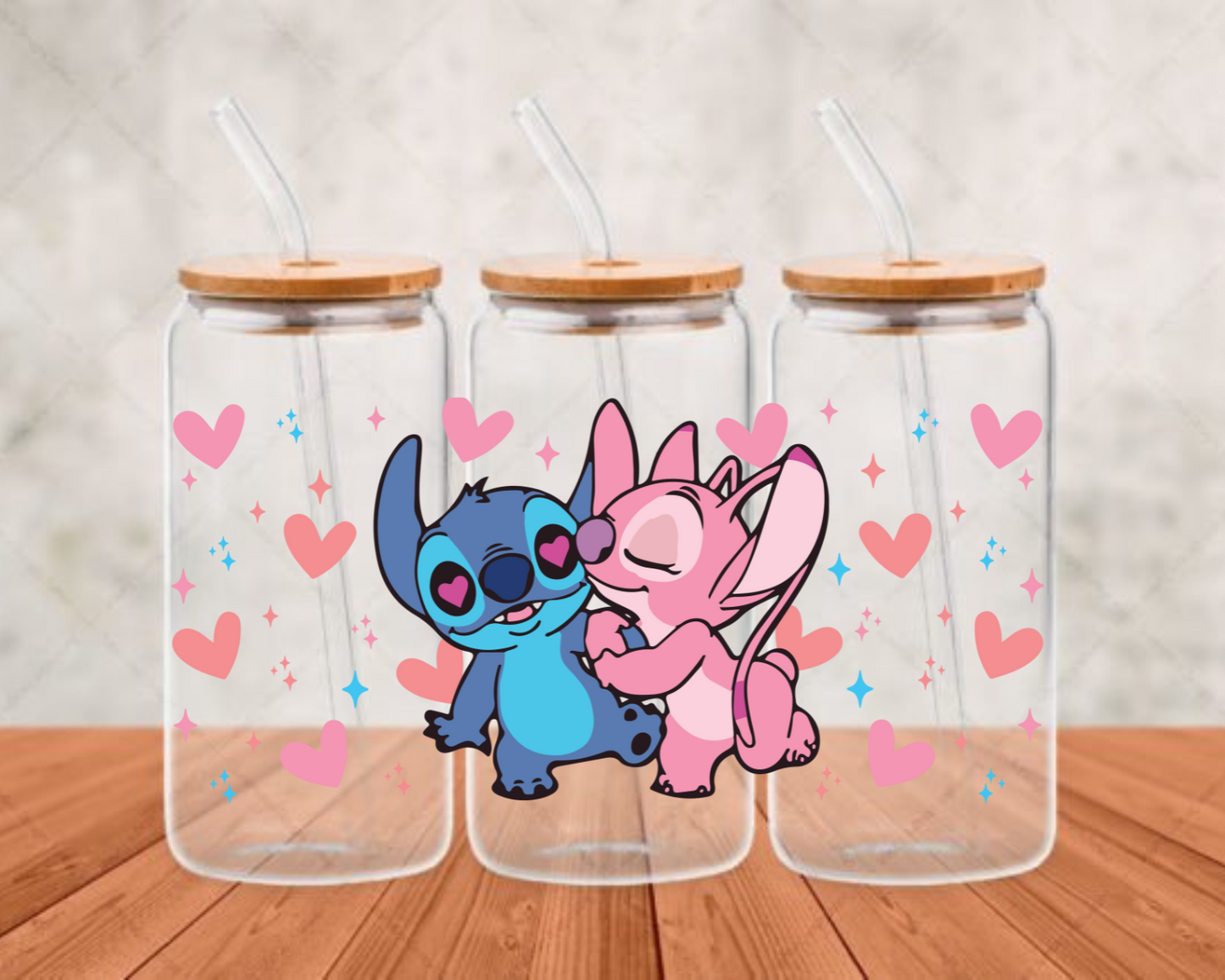 PINK  HEARTS BLUE AND  PINK KISSING   -DTF adhesive cup wrap