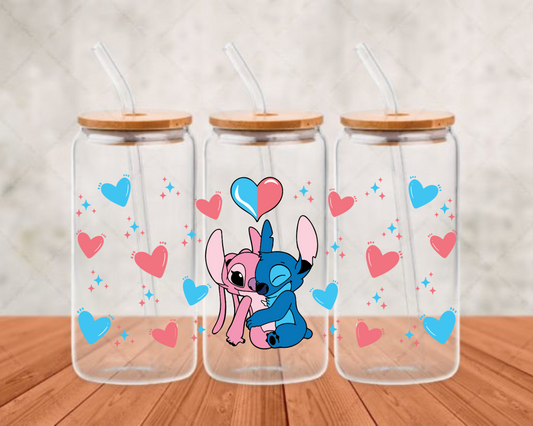 PINK  HEARTS BLUE HEARTS    -DTF adhesive cup wrap