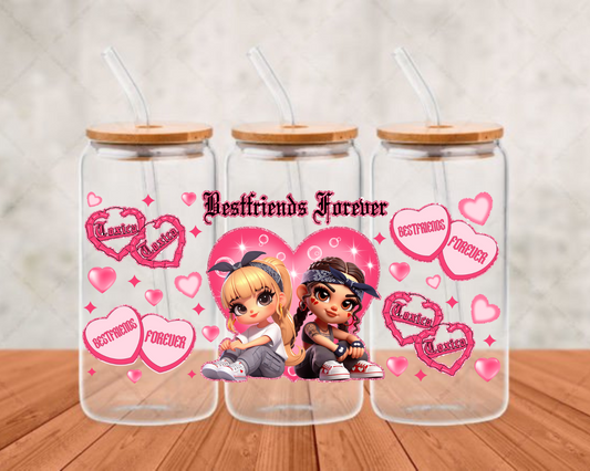 pink heart forever friends   UV-DTF adhesive cup wrap