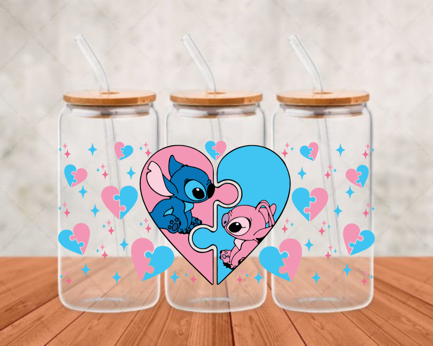 PINK AND BLUE HEART  -DTF adhesive cup wrap