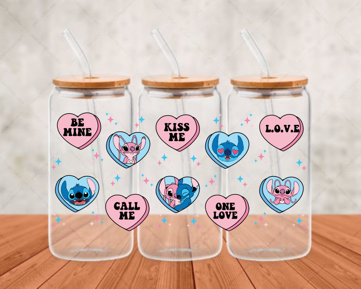 Be Mine Hearts Stitch UV-DTF (adhesive cup wrap)