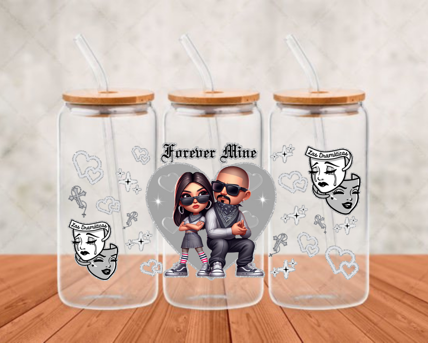gray heart standing couple  UV-DTF adhesive cup wrap